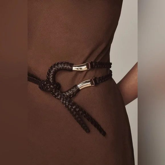 NWT Anthropologie Woven Skinny Belt in Chocolate Brown & Gold size XL - Picture 8 of 8